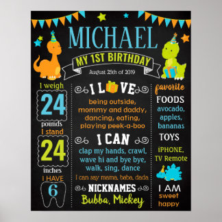 Dinosaurs Dino First birthday sign for a boy