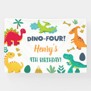 Dinosaurs dino-four 4th birthday banner/backdrop. banner