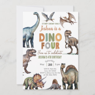 Dinosaurs Dino-Four boy 4th birthday invite. Invitation