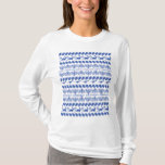 Dinosaurs & Dreidels (Womens) T-Shirt<br><div class="desc">Want to stand out from the Ugly Christmas Sweater crowd?  Are dinosaurs and dreidels two of your favourite things? Well here's the Hanukkah shirt for you...  This design is embedded within a knit pattern for an authentic sweater-like touch.</div>