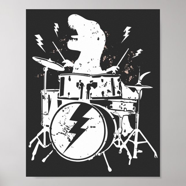 Dinosaurs Drums Music Playing T rex Poster (Front)
