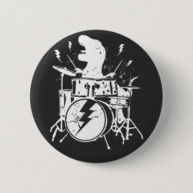 Dinosaurs Drums Music Playing T rex Round Button (Front)
