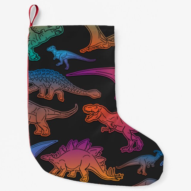 Dinosaurs emoji, prehistoric animals background. small christmas stocking (Front)