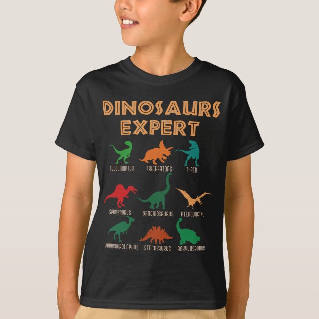 Dinosaurs Expert Boys Girls Dino T-rex Spinosaurus T-Shirt (Front)