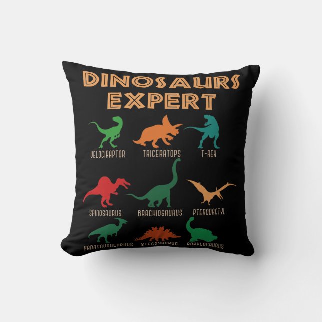 Dinosaurs Expert Boys Girls Dino T-rex Spinosaurus Throw Pillow (Front)