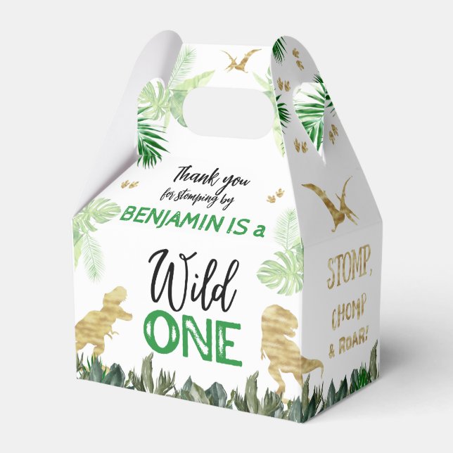 Dinosaurs First Birthday Party Wild One Favor Box (Front Side)