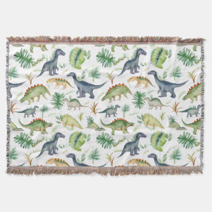 Dinosaurs Grren Watercolor Kids Pattren Throw Blanket