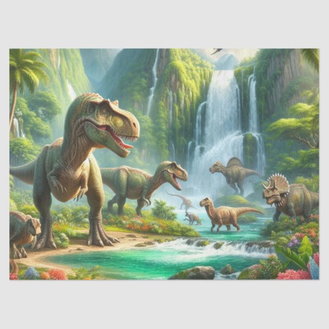 Dinosaurs in Jungle Kid's  Tissue Paper (Front)