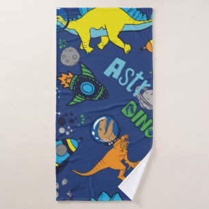 Dinosaurs in space hand drawn color vintage seamle bath towel
