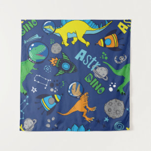 Dinosaurs in space hand drawn color vintage seamle tapestry