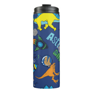 Dinosaurs in space hand drawn colour vintage seaml thermal tumbler