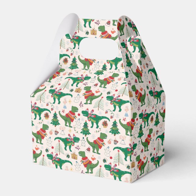 Dinosaurs in Sweaters Christmas Pattern Favor Box (Front Side)