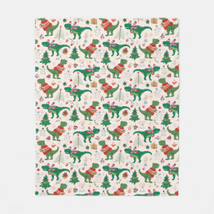 Dinosaurs in Sweaters Christmas Pattern Fleece Blanket
