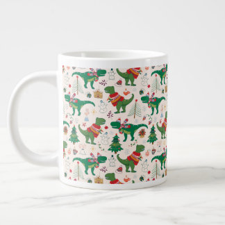 Dinosaurs in Sweaters Christmas Pattern Large Coffee Mug
