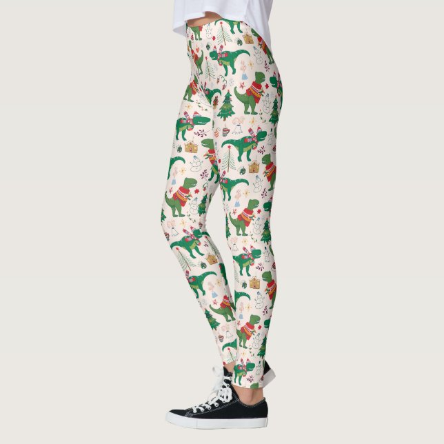 Dinosaurs in Sweaters Christmas Pattern Leggings (Left)
