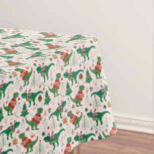 Dinosaurs in Sweaters Christmas Pattern Tablecloth