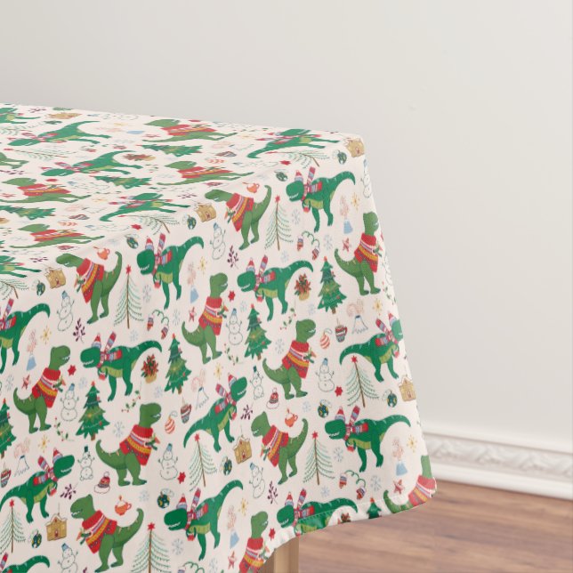 Dinosaurs in Sweaters Christmas Pattern Tablecloth (In Situ)