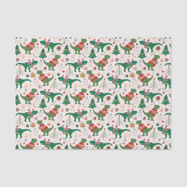 Dinosaurs in Sweaters Christmas Pattern Tissue Paper (Front)