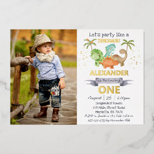 Dinosaurs Jurassic 1st Birthday Photo Real Gold