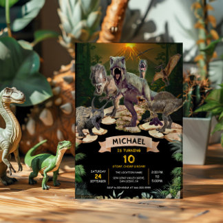 Dinosaurs Jurassic Birthday Party Stomp Chomp Roar Invitation