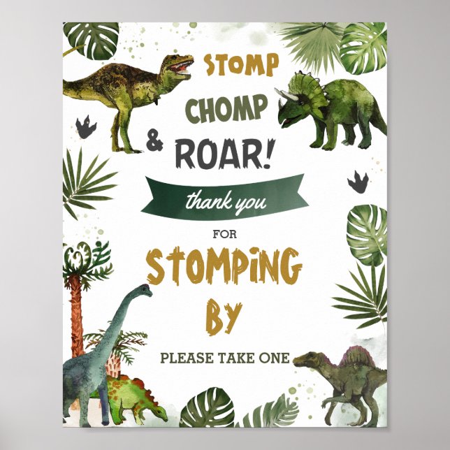 Dinosaurs Jurassic Birthday Party Thank You Favour Poster (Front)