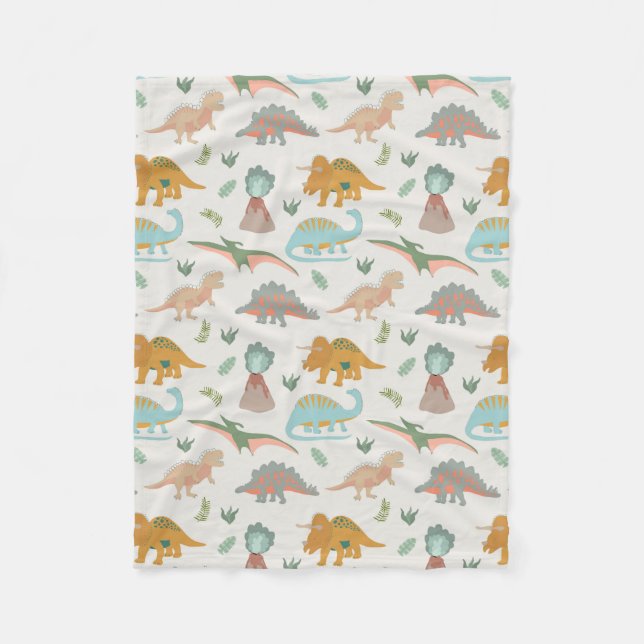 Dinosaurs Kids Hand Drawn Boho Dinosaur Bedroom Fleece Blanket (Front)