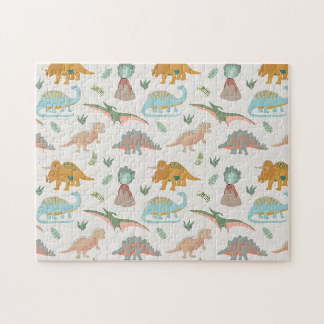 Dinosaurs Kids Hand Drawn Boho Dinosaur Pattern Jigsaw Puzzle (Horizontal)