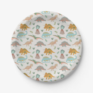 Dinosaurs Kids Hand Drawn Boho Dinosaur Pattern Paper Plate