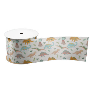 Dinosaurs Kids Hand Drawn Boho Dinosaur Pattern Satin Ribbon
