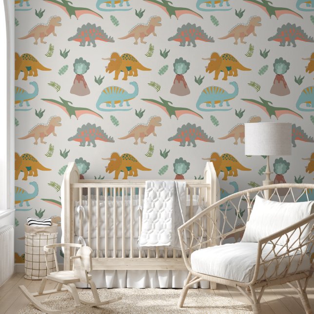 Dinosaurs Kids Hand Drawn Boho Dinosaur Pattern Wallpaper (Kids)