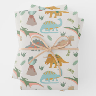 Dinosaurs Kids Hand Drawn Boho Dinosaur Pattern Wrapping Paper Sheet