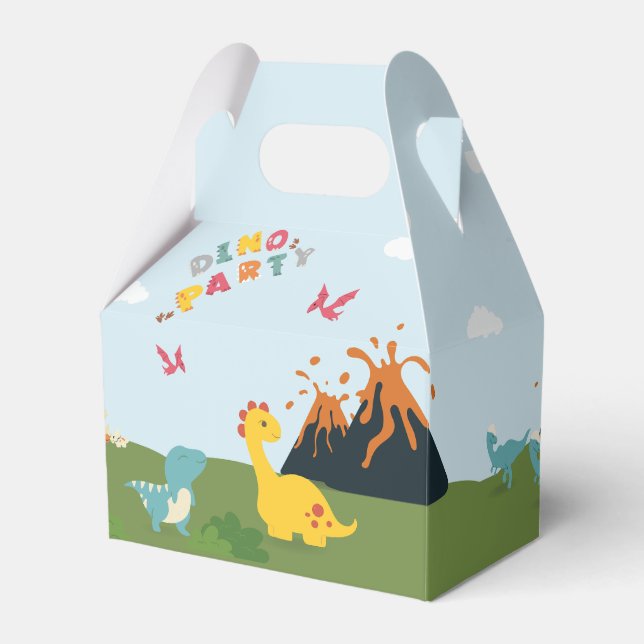 Dinosaur's land/dino land with volcano birthday favor box (Front Side)
