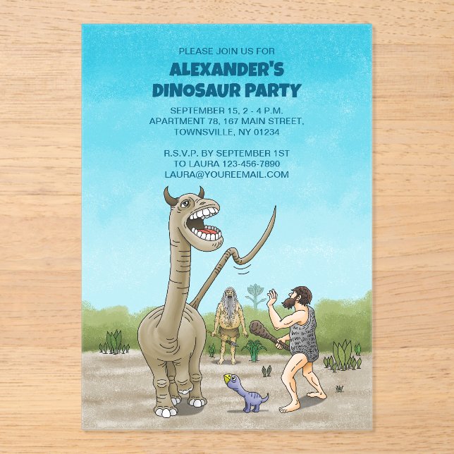 Dinosaurs meet the Stone Age Acrylic Invitations (Front)