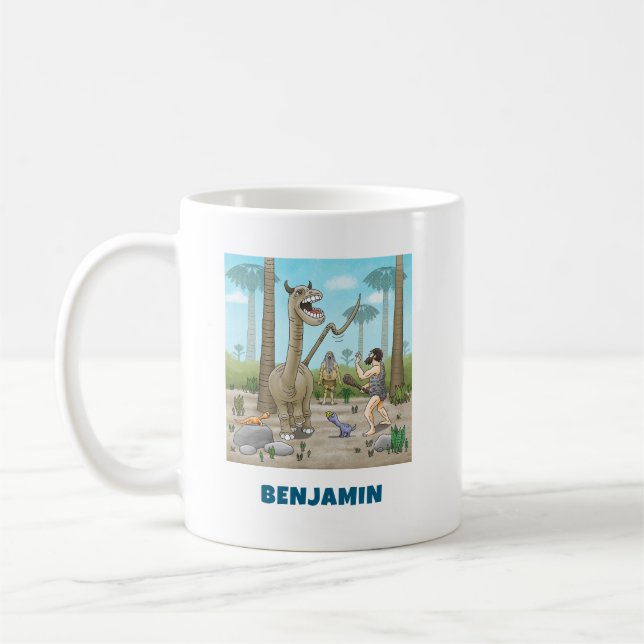 Dinosaurs meet the Stone Age Coffee Mug (Left)