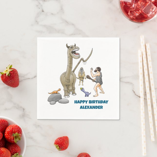 Dinosaurs meet the Stone Age Napkin (Insitu)