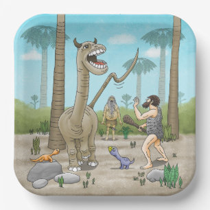 Dinosaurs meet the Stone Age Paper Plate