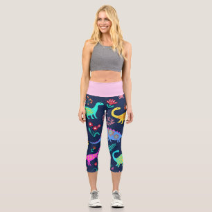 Dinosaurs Multicolor Cute High Waisted Capris