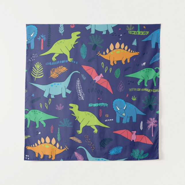 Dinosaurs Palms Tropical Vintage Pattern Tapestry (Front)