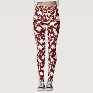 Dinosaurs pattern 01 w. DRed BG Leggings
