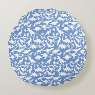 Dinosaurs pattern 01 w. LBlue BG Round Pillow