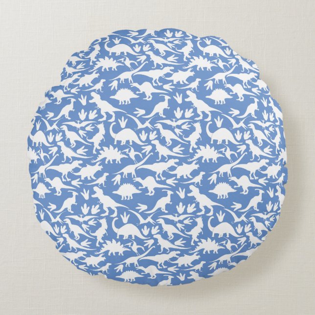 Dinosaurs pattern 01 w. LBlue BG Round Pillow (Front)