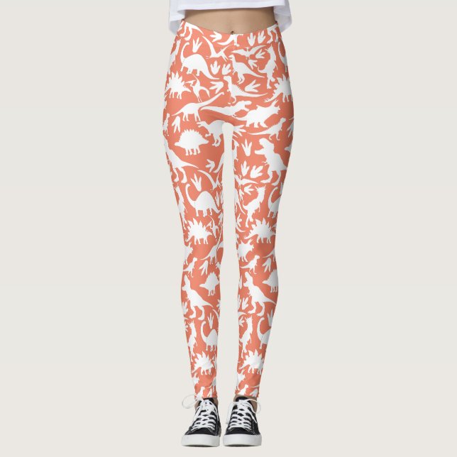 Dinosaurs pattern 01 w. Orange BG Leggings (Front)