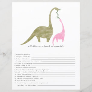 Dinosaurs Pink Baby Shower Book Scramble Game