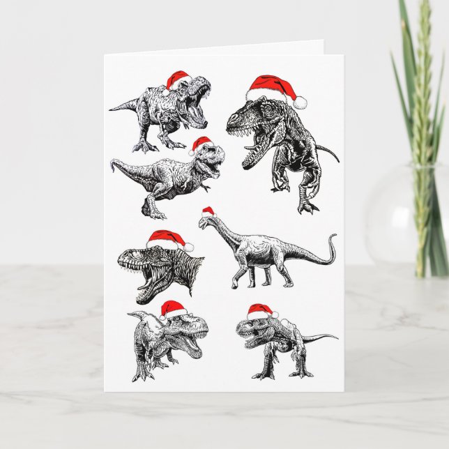 DINOSAURS PORTANT SANTA HATS CARTE DE NOËL (Devant)