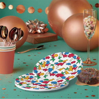 Dinosaurs - Primary Black Outline White Background Paper Plate