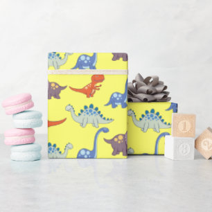 Dinosaurs Rock on Lemon Wrapping Paper