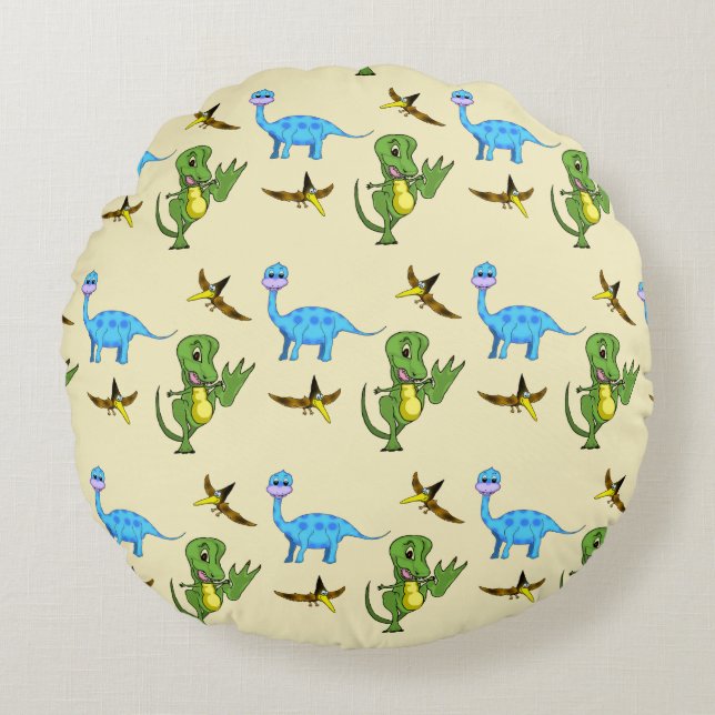 Dinosaurs Round Throw Pillow (Front)