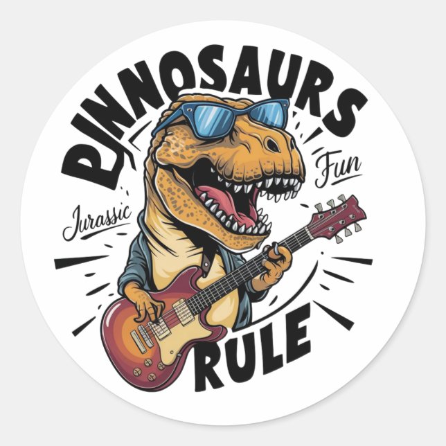 Dinosaurs Rule Classic Round Sticker (Front)