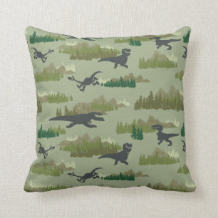 Dinosaurs Running Camo Pattern Throw Pillow