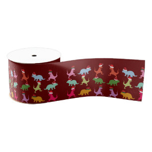Dinosaurs Santa Mood Grosgrain Ribbon